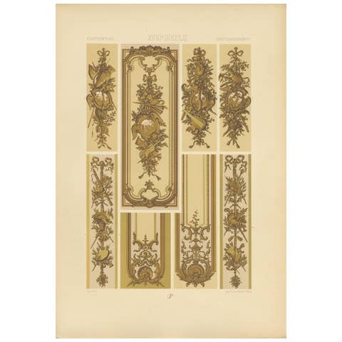 Pl. 116 Antique Print of 18th Century Carved & Gilt Wall by Racinet, circa 1890