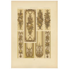 Pl. 116 Estampa antigua de pared tallada y dorada del siglo XVIII de Racinet, hacia 1890