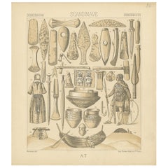 Pl. 116 Impression ancienne d'outils et d'objets scandinaves de racinet, vers 1880