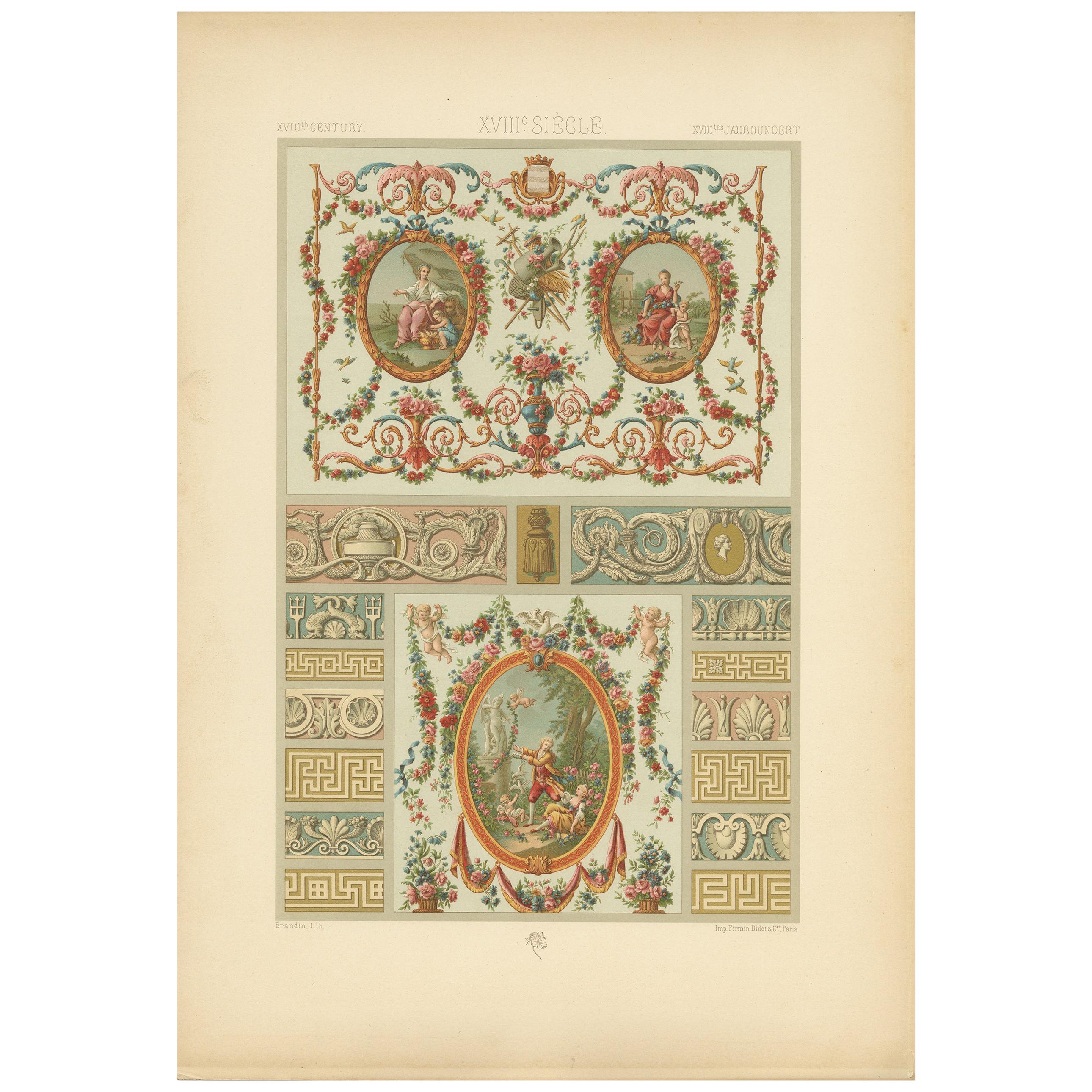 Pl. 117 Antique Print of 18th Century French Tapestries by Racinet, circa 1890