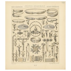 Pl. 117 Antique Print of Celtic-Scandinavian Objects of Racinet, 'circa 1880'