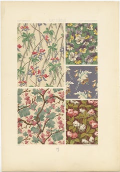 Pl. 119 Antique Print of 19th Century Painted Fabrics by Racinet, circa 1890