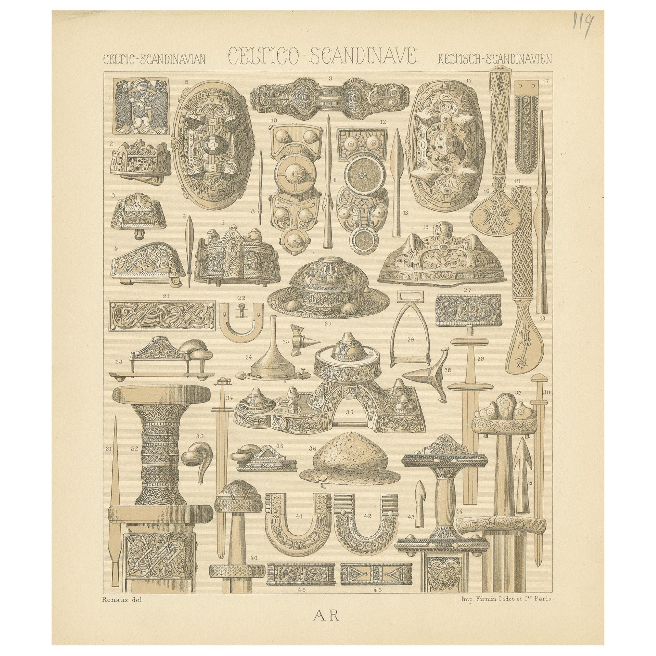 Pl. 119 Antique Print of Celtic-Scandinavian Objects of Racinet, 'circa 1880'