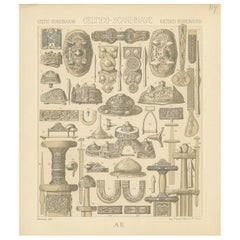 Pl. 119 Antique Print of Celtic-Scandinavian Objects of Racinet, 'circa 1880'