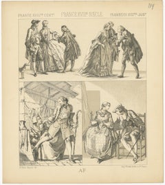 Pl. 119 Antique Print of French 18th Century Costumes by Racinet, 'circa 1880'