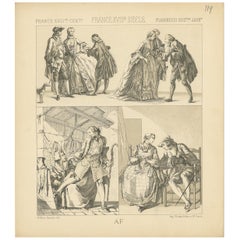Pl. 119 Antique Print of French 18th Century Costumes by Racinet, 'circa 1880'