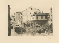 Pl. 12 Antique Print of a Boatbuilding yard on the Bottesela Canal, circa 1890