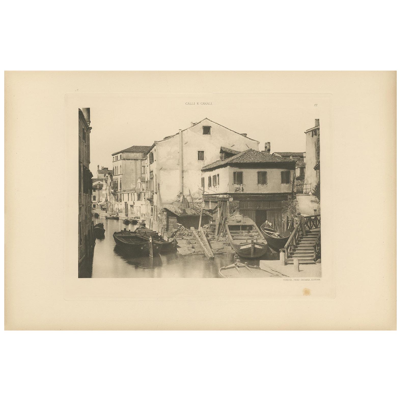 Pl. 12 Antique Print of a Boatbuilding yard on the Bottesela Canal, circa 1890