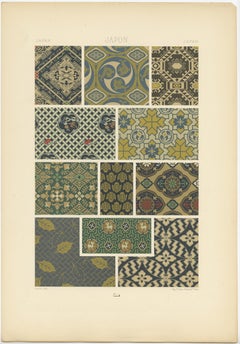 Pl. 12 Antique Print of Japanese Motifs and Textiles Ornaments by Racinet