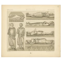 Pl. 12 Antique Print of Middle Ages Statues Objects by Racinet, circa 1880