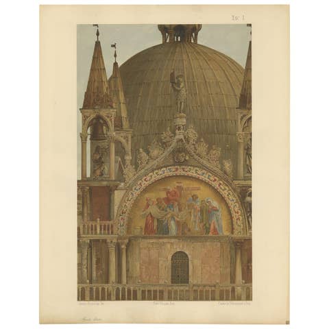 Antique Print of the Portal of Sant'Alipio of the Basilica of San Marco, 1881