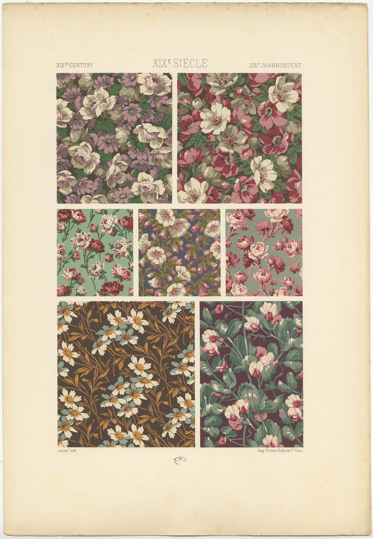 Pl. 120 Antique Print of 19th Century Floral Designs by Racinet, circa 1890