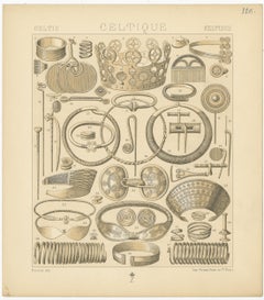 Pl. 120 Antique Print of Celtic-Scandinavian Jewelry of Racinet, 'circa 1880'