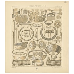 Pl. 120 Antique Print of Celtic-Scandinavian Jewelry of Racinet, 'circa 1880'