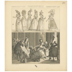 Pl. 120 Antique Print of French 18th Century Dresses by Racinet, 'circa 1880'