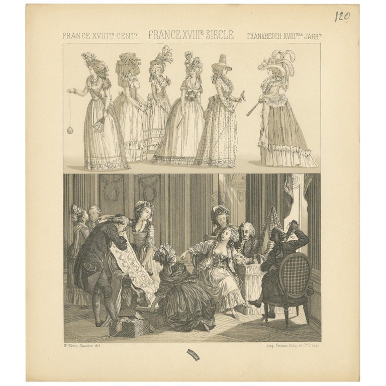 Pl. 120 Antique Print of French 18th Century Dresses by Racinet, 'circa 1880' For Sale at 1stDibs Pl. 120 Antique Print of French 18th Century Dresses by Racinet, 'circa 1880' For Sale at 1stDibs