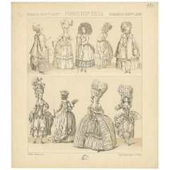 Pl. 121 Antique Print of French 18th Century Dresses by Racinet, 'circa 1880'