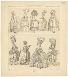 Pl. 121 Impression ancienne de robes françaises du XVIIIe siècle par Racinet, vers 1880