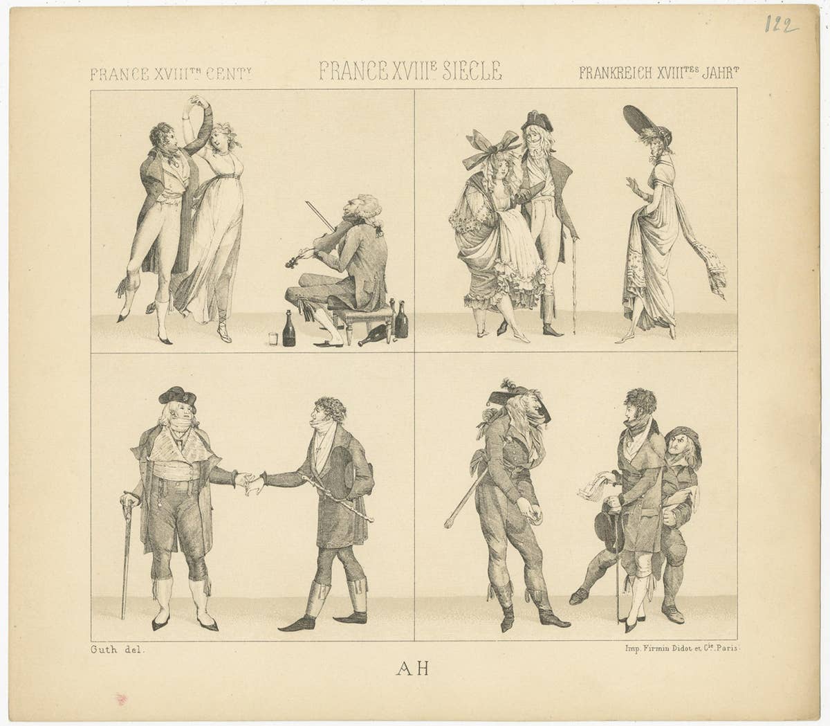 Pl. 122 Antique Print of French 18th Century Scenes by Racinet, 'circa 1880'