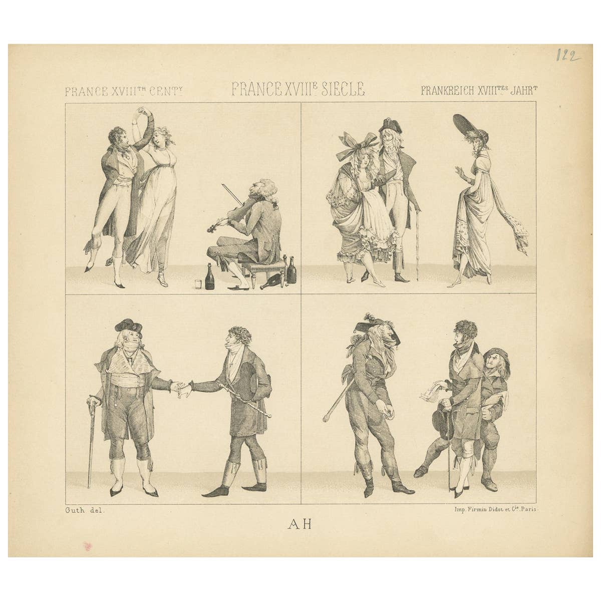 Pl. 122 Antique Print of French 18th Century Scenes by Racinet, 'circa 1880'