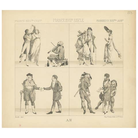 Pl. 122 Antique Print of French 18th Century Scenes by Racinet, 'circa 1880'