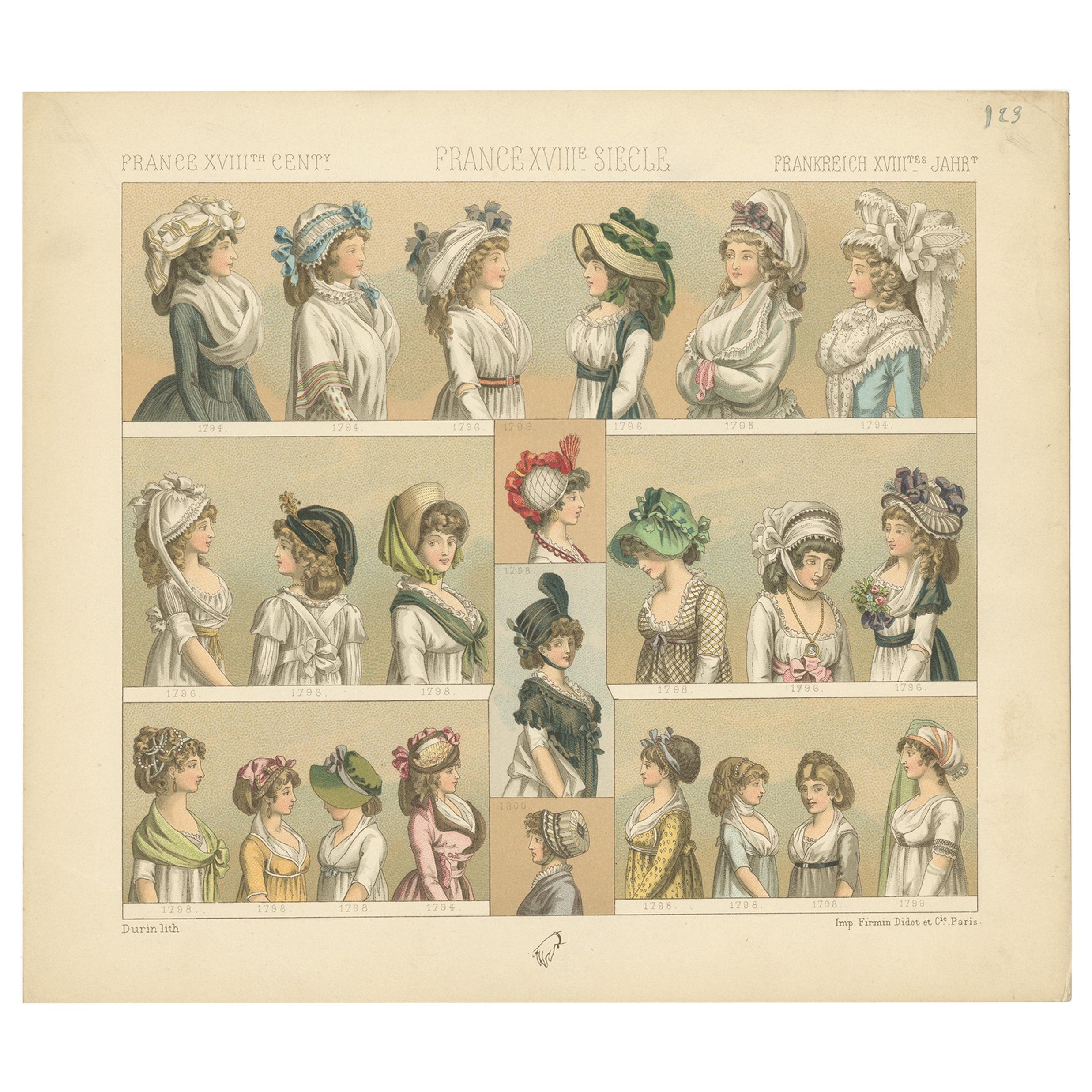 Pl 123 Antiker Druck von französischen Damenkostümen aus dem 18. Jahrhundert von Racinet