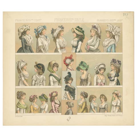Pl 123 Antique Print of French 18th Century Women's Costumes by Racinet