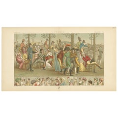 Pl. 125 Stampa antica di scena francese di Racinet, "circa 1880".