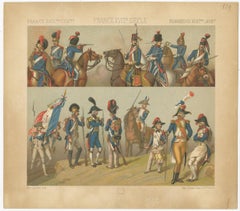 Pl. 129 Stampa antica di scene militari francesi del XVIII secolo di Racinet