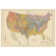 Pl. 13 Antique Geological Map of the United States by Walker, '1874'