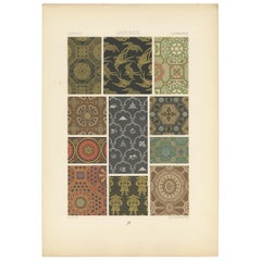 Pl. 13 Antique Print of Japanese Motifs & Textiles Ornaments, Racinet circa 1890