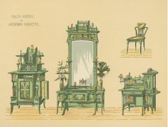 Pl. 13 Antique Print of Salon Furniture by Kramer, circa 1910