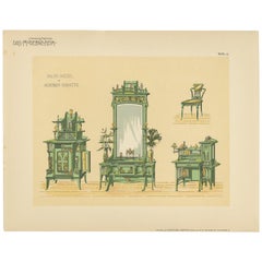 Pl. 13 Antique Print of Salon Furniture by Kramer, circa 1910