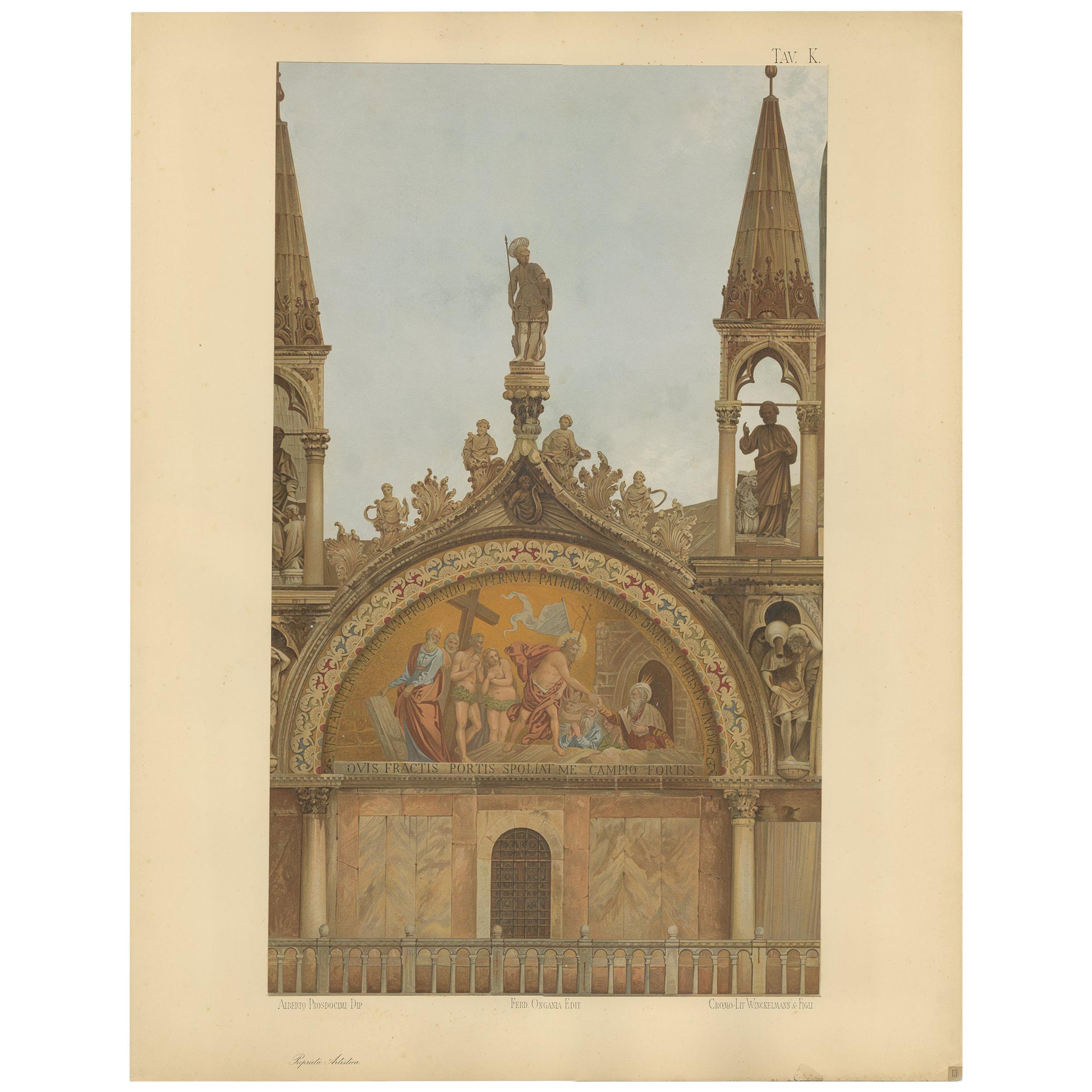 Antique Print of San Pietro of the Basilica of San Marco, Venice, Italy, 1881