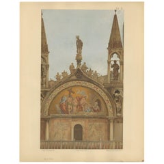 Grabado antiguo de San Pedro de la Basílica de San Marcos, Venecia, Italia, 1881