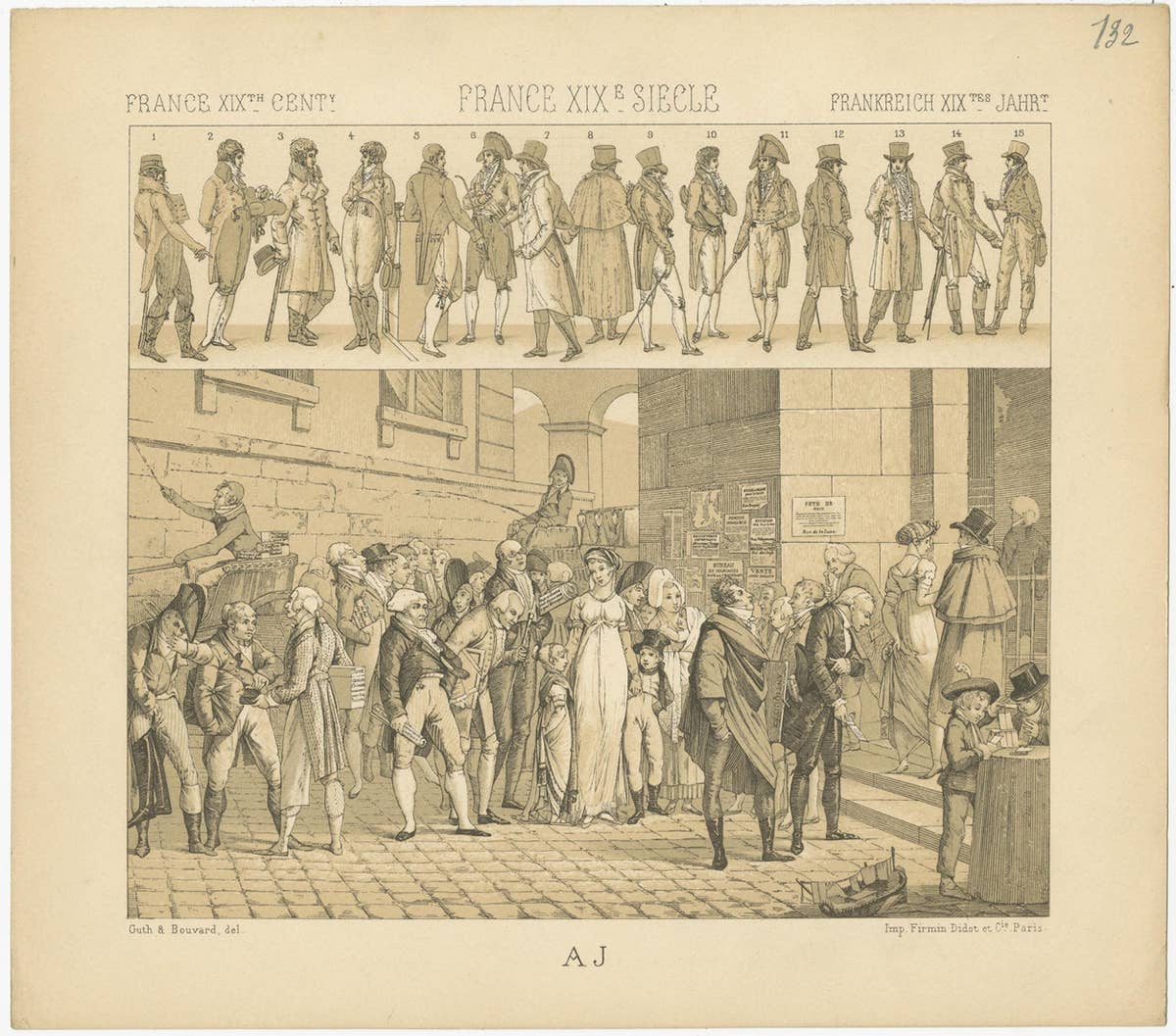 Pl. 132 Antique Print of French 19th Century Outfits by Racinet, 'circa 1880'