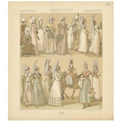 Impression ancienne Pl. 133 d'habituels féminins du 19ème siècle français par Racinet