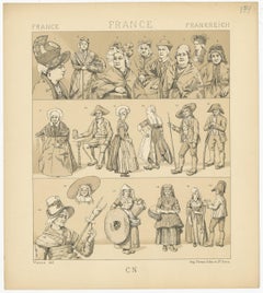 Pl. 134 Antique Print of French Outfits by Racinet, 'circa 1880'