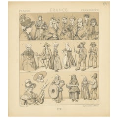 Pl. 134 Antique Print of French Outfits by Racinet, 'circa 1880'