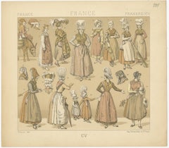 Pl. 135 Antique Print of French Women's Outfits by Racinet, 'circa 1880'