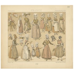 Pl. 135 Antique Print of French Women's Outfits by Racinet, 'circa 1880'