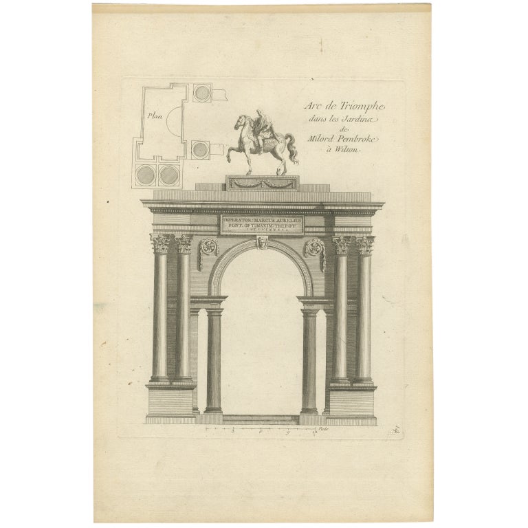 Impression ancienne d'un arc triomphale Pl. 14 par Le Rouge, vers 1785