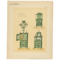 Pl. 14 Antique Print of Decorative Cabinets by Kramer 'circa 1910'