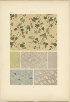 Pl. 14 Antique Print of Japanese Printed Wallpapers by Racinet, 'circa 1890'