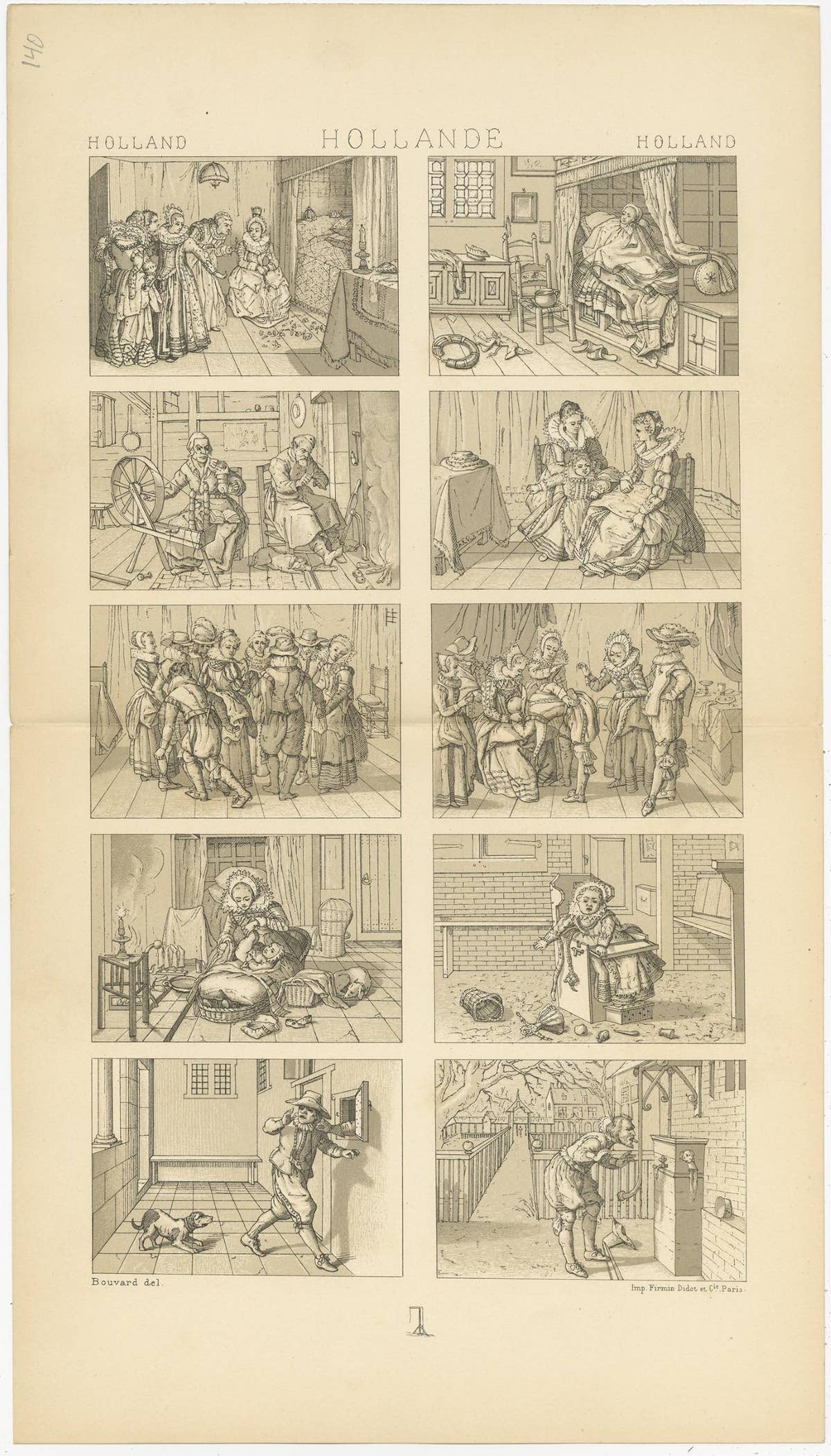 Pl. 140 Antique Print of Holland Scenes by Racinet, 'circa 1880'