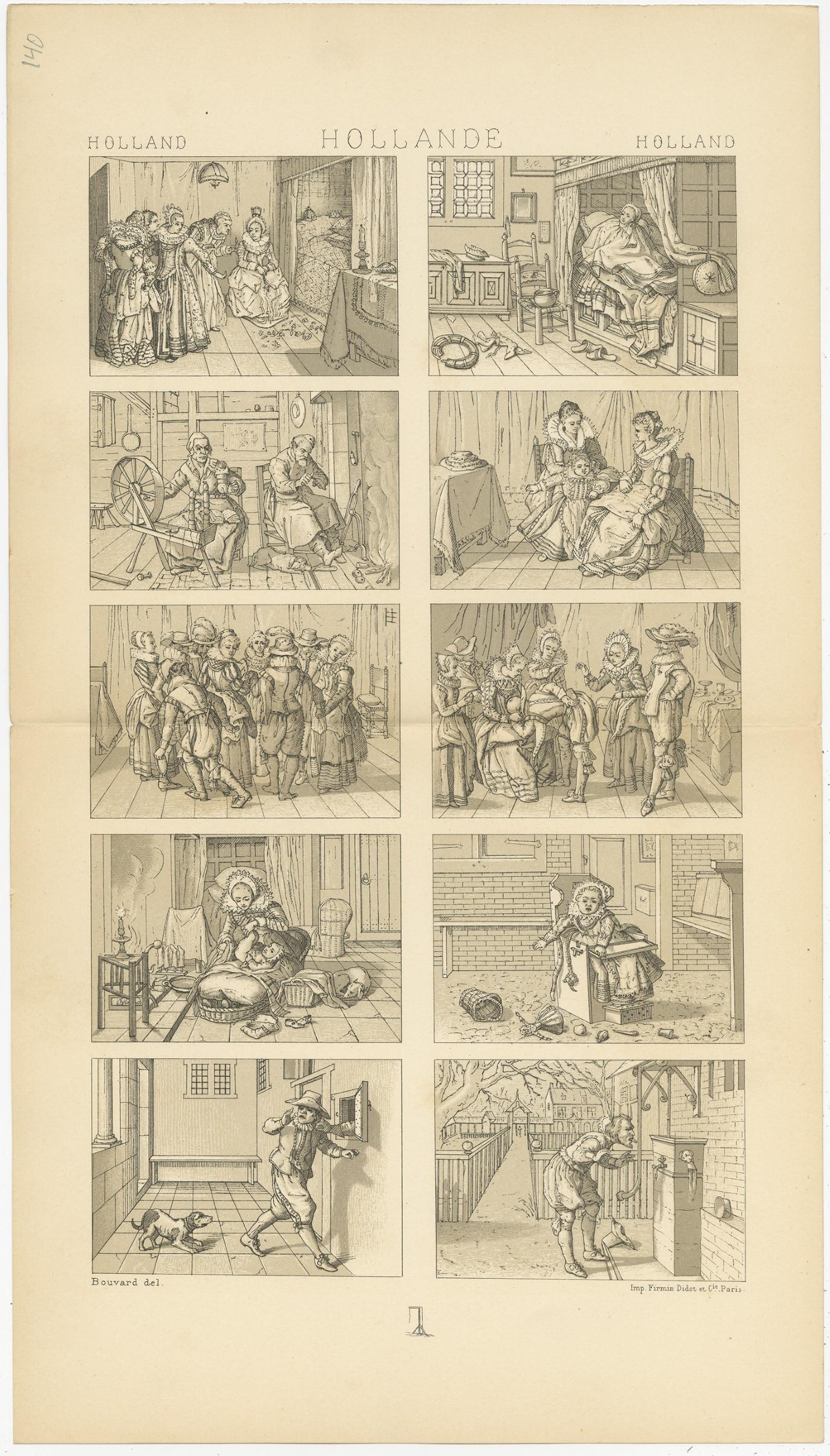 Pl. 140 Antique Print of Holland Scenes by Racinet, 'circa 1880' In Good Condition For Sale In Langweer, NL