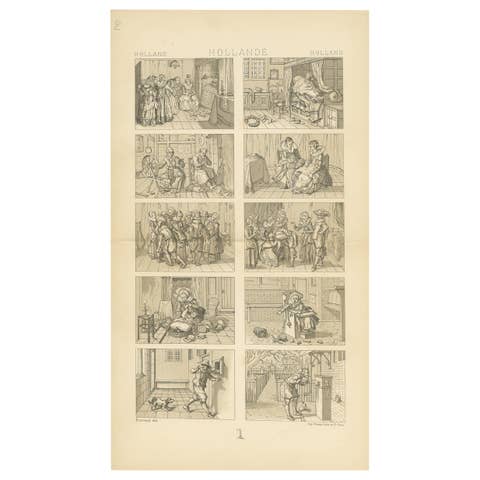 Pl. 140 Antique Print of Holland Scenes by Racinet, 'circa 1880'