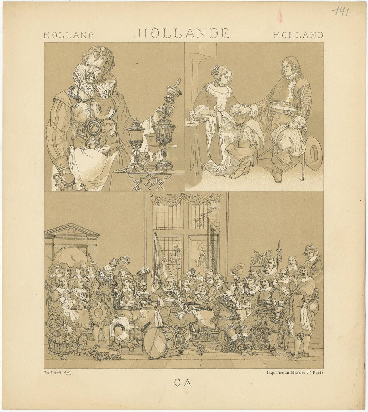 Pl. 141 Antique Print of Holland Scenes by Racinet, 'circa 1880'