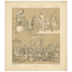 Pl. 141 Antique Print of Holland Scenes by Racinet, 'circa 1880'