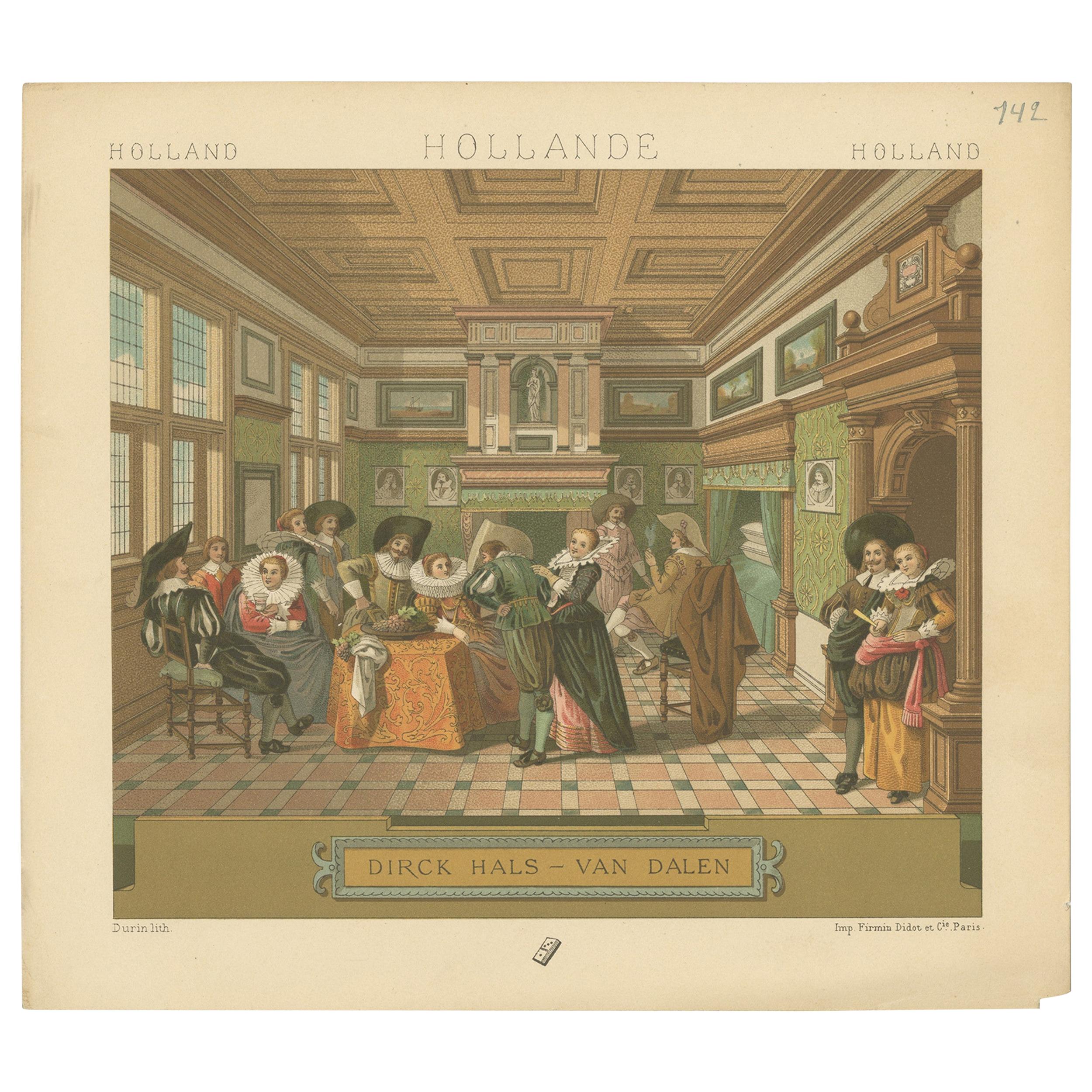 Pl. 142 Antique Print of Holland, Dirck Hals Van Dalen by Racinet, 'circa 1880' For Sale